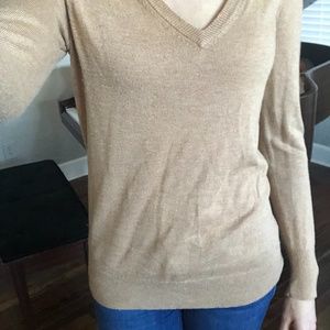 V-Neck Tan Long-Sleeved Sweater